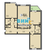 план трёхкомнатной квартиры дома серии П44ТM